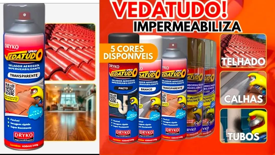 Vedatudo Spray Impermeabilizante Borracha Liquida 400ml Dryko Incolor