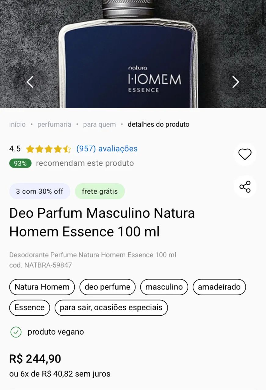 Perfume Natura Homem Essence 100ml - Foto 3