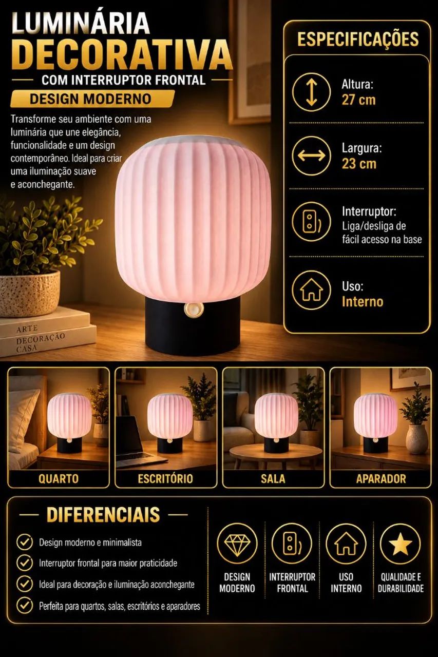Luminária decorativa com interruptor frontal - Foto 5