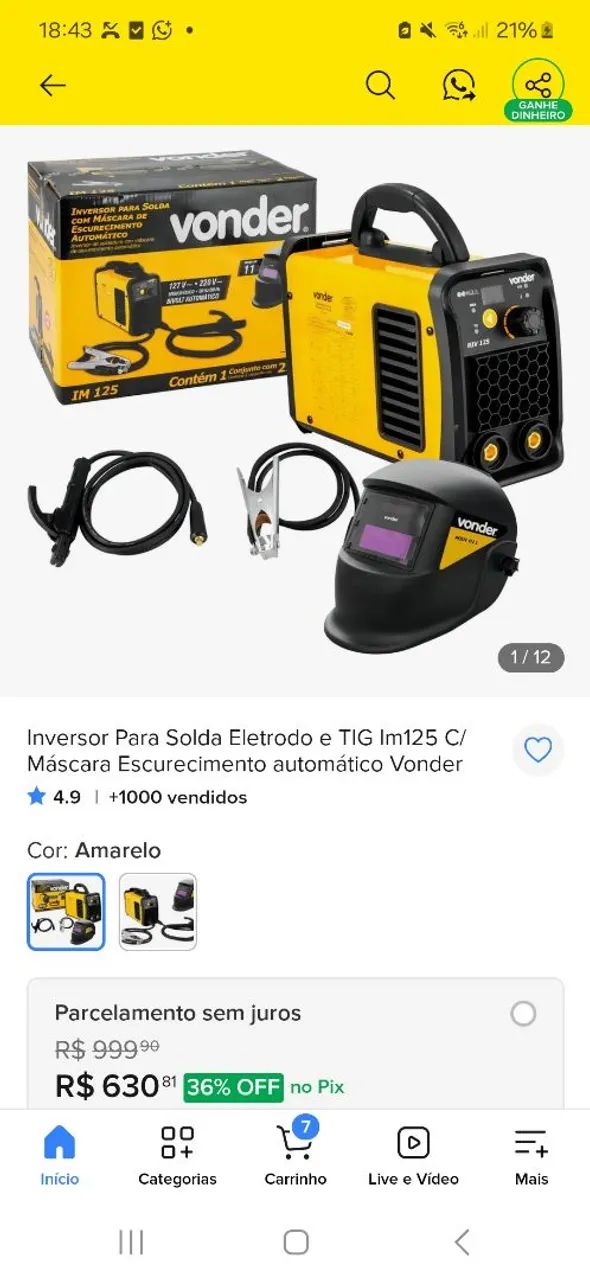 Maquina de Solda Eletrodo com Máscara 
