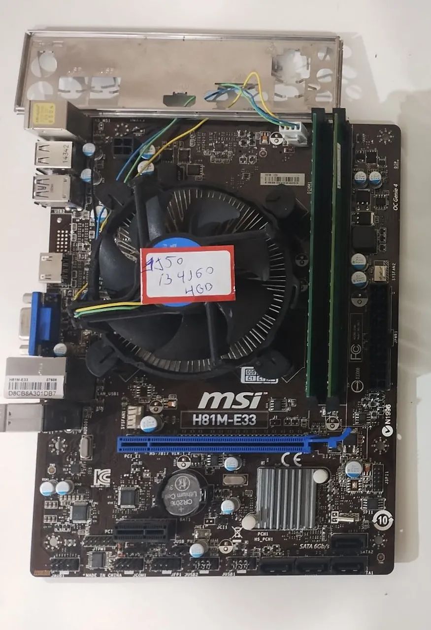 Kit placa mãe lga 1150 + core i3 4160 3.6ghz + 8gb ddr3 + espelho e cooler 
