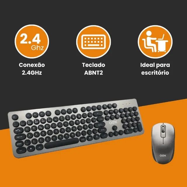 Combo Teclado e Mouse Wireless  Oex Pop+ Tm410, ABNT2, 1600DPI, Cinza 12x 9,42 - Foto 4