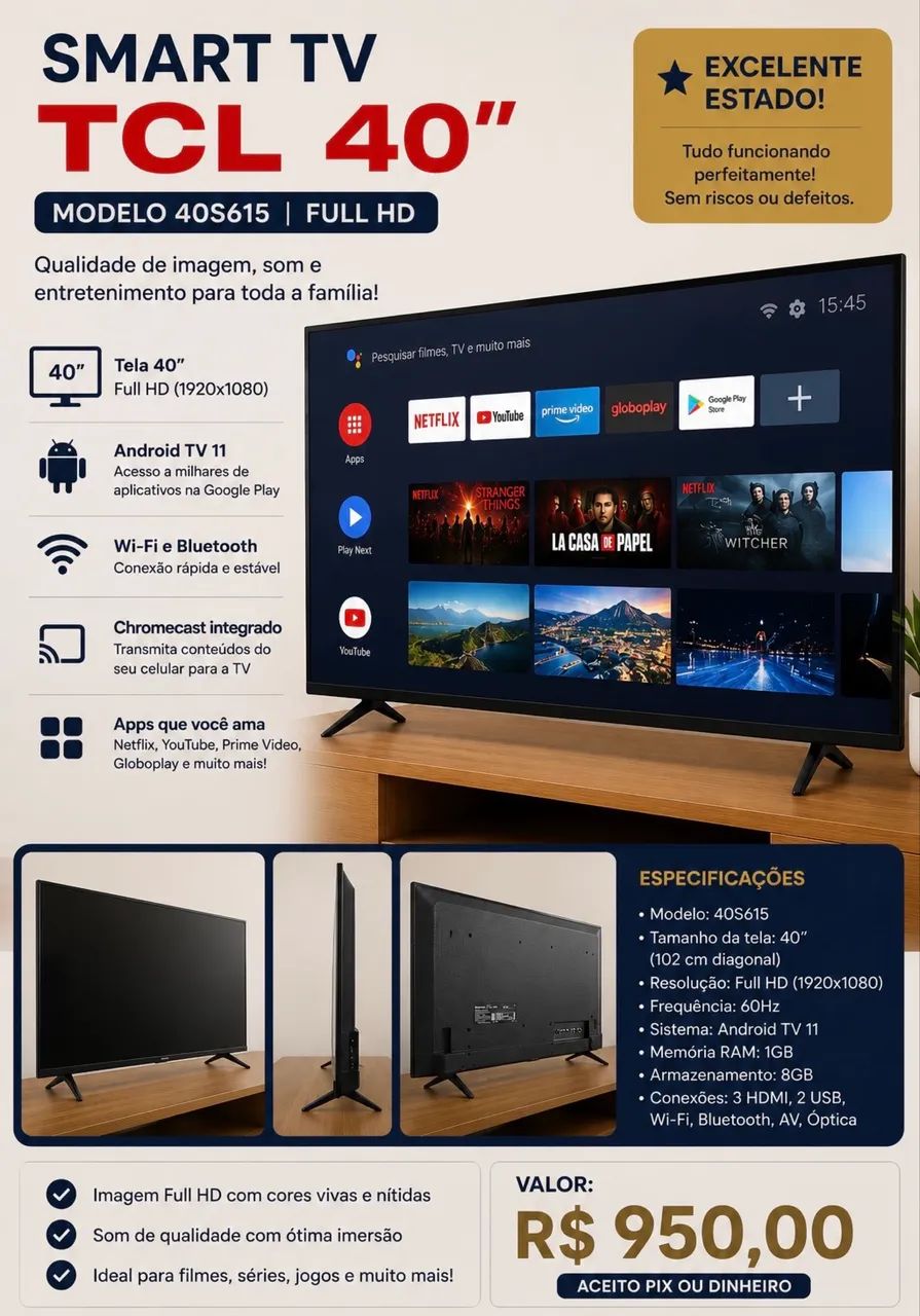 TV TCL 40 Android FULL HD