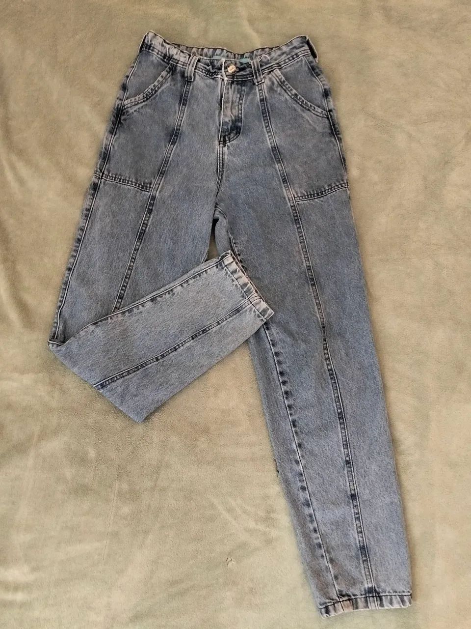 Calça Jeans Wide Leg Com Costura Frontal Alinhada