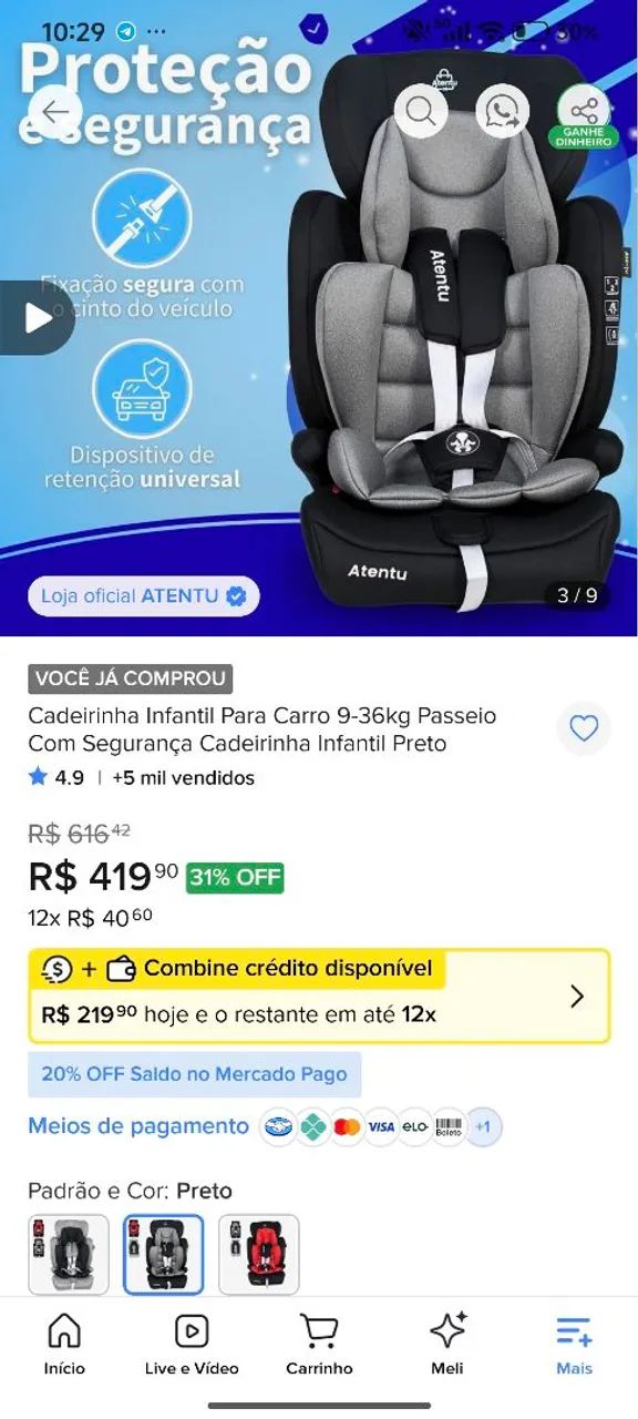 Cadeirinha semi nova 1 mês de uso 