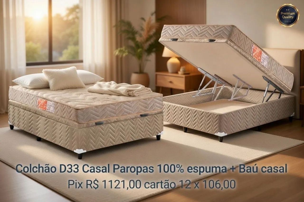 Baú casal + Colchão D33 100% espuma Paropas 