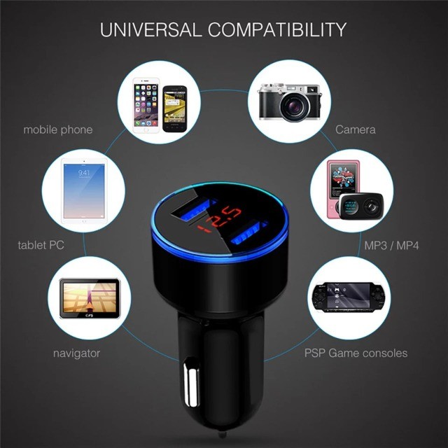 Carregador Veicular Automotivo Voltimetro De Carro 2 Portas Usb 3.1 Preto - Foto 2
