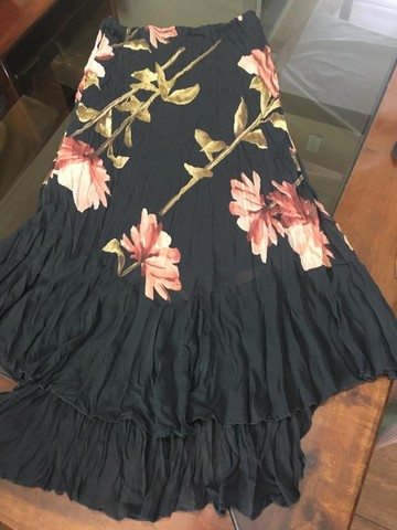 saia longa floral com babado na ponta, Zero Vinte 