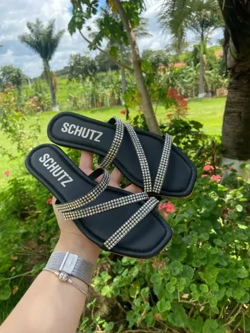Chinelo Rasteirinha Schutz Strass Feminino Primeira Linha no Atacado