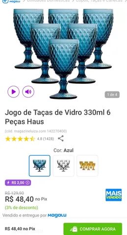 Muito Bonitas! Jogo de Taças de Vidro 330ml 6 Peças Haus - Bico de Jaca  Empire 