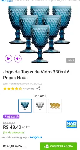 Conjunto Jogo 7 Peças Jarra 1,1L de Vidro e 6 Taças Diamond Empire Haus  330ml