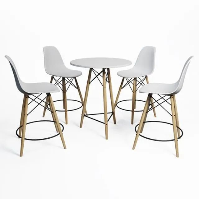 Locação Mesa Bistrô Alta com Banquetas Eames Pé Palito