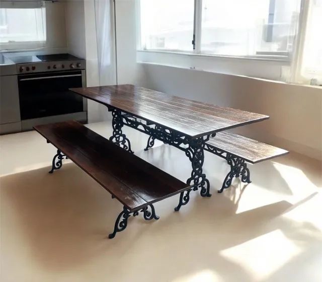 Conjunto Mesa Madeira Rústica c/ Pés em Ferro Fundido - Foto 2