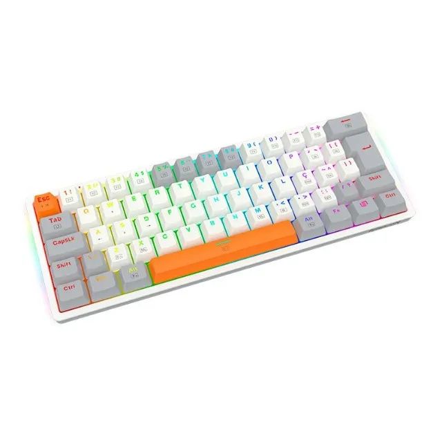 Teclado Mecânico 60% Redragon Akali White/Gray/Orange RGB Switch Brown - WZetta - Foto 4
