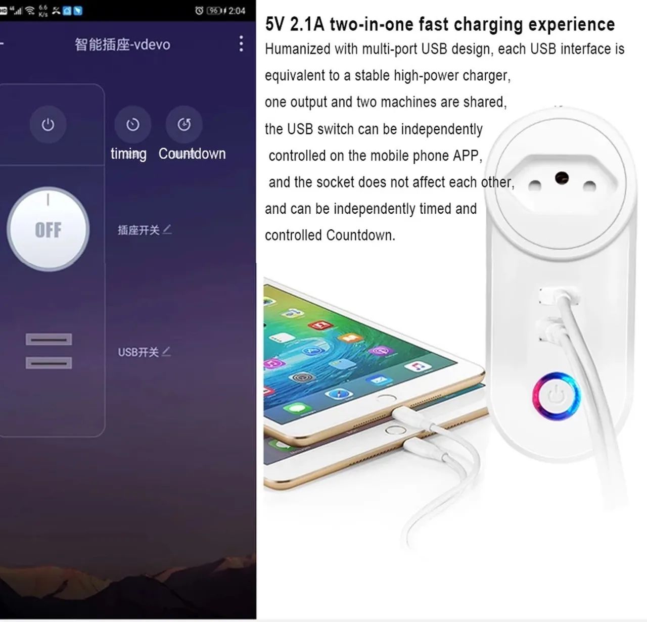 Tomada Inteligente Wi-fi com carregamento USB - Compatível com Alexa e Google Home - Foto 5
