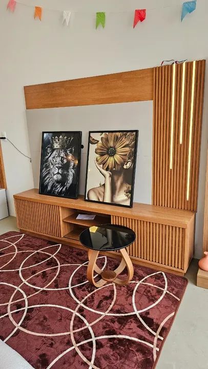 Estante Home Valência 2 Portas Ripadas Para Tv até 75 Polegadas Com Led Cacata - Bordinhon