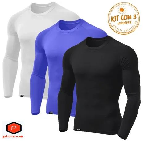 Kit c/ 3 Camisas Segunda Pele Proteção Solar Uv Térmica Fitness Motociclista Ciclista z907