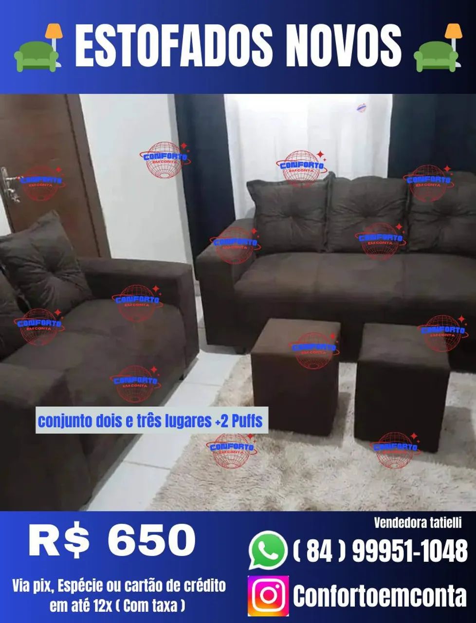 Conjunto de Sofás 2 e 3 Lugares com 2 Puffs- Diretamente da fábrica  - Foto 4