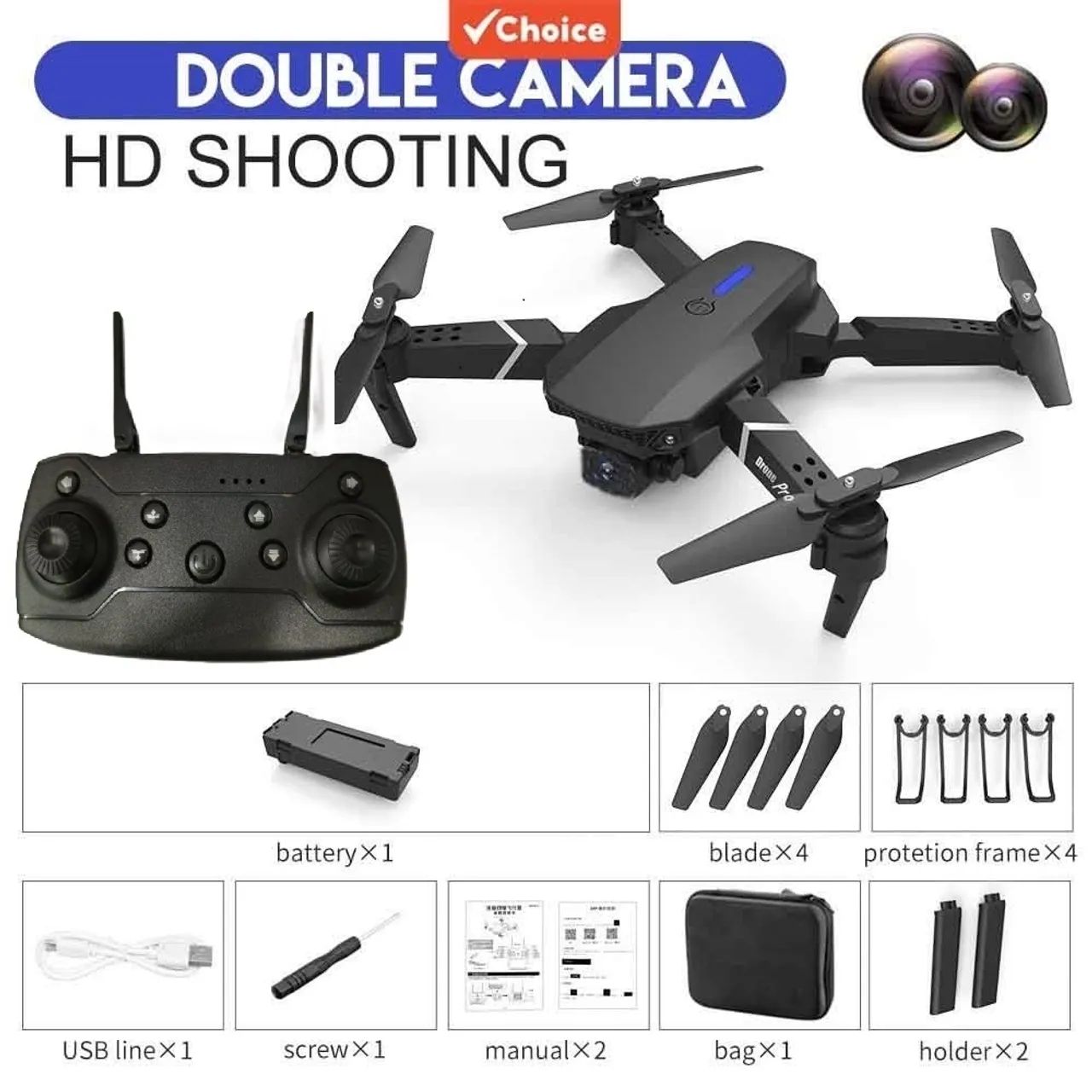 E88 Pro Drone HD Câmera Dupla Posicionamento WiFi FPV Altura Manter Profissional  - Foto 5