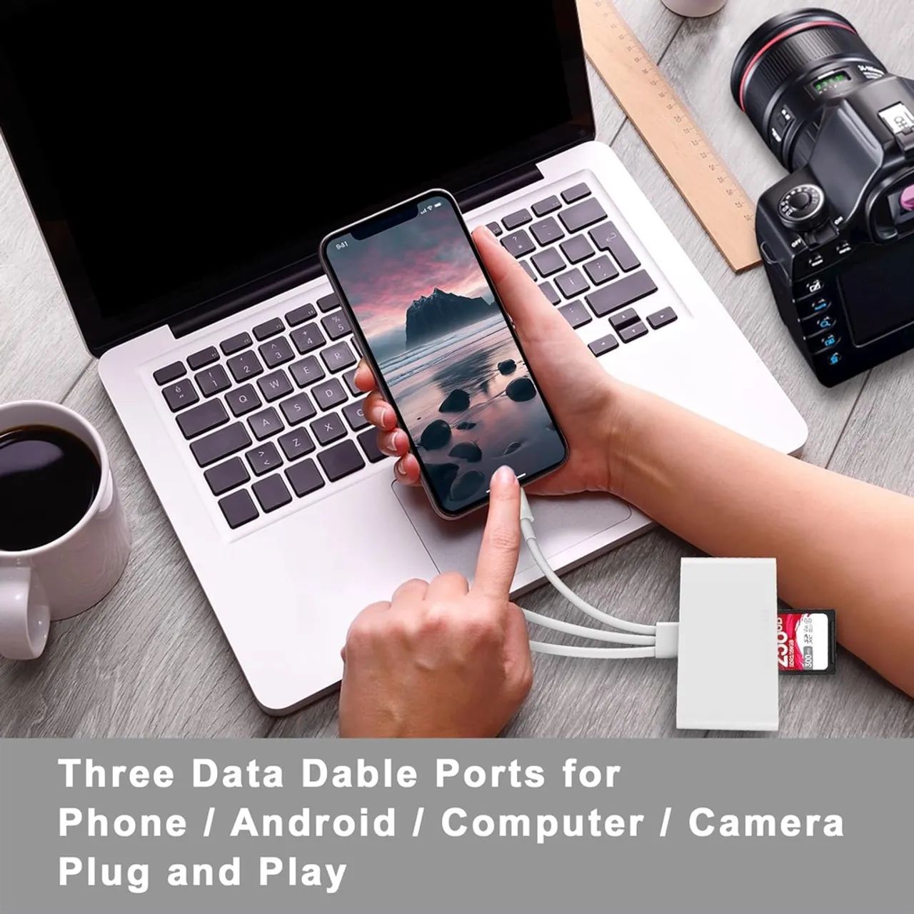 Adaptador Leitor de Cartão SD/TF USB-C/Lightning/USB - Foto 2