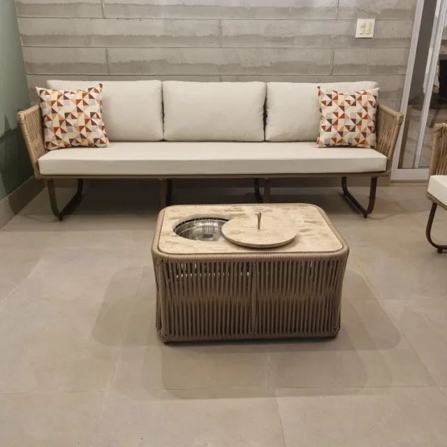 CONJUNTO DE SOFÁ CORDA NÁUTICA COM MESA DE CHAMPANHEIRA - Foto 4