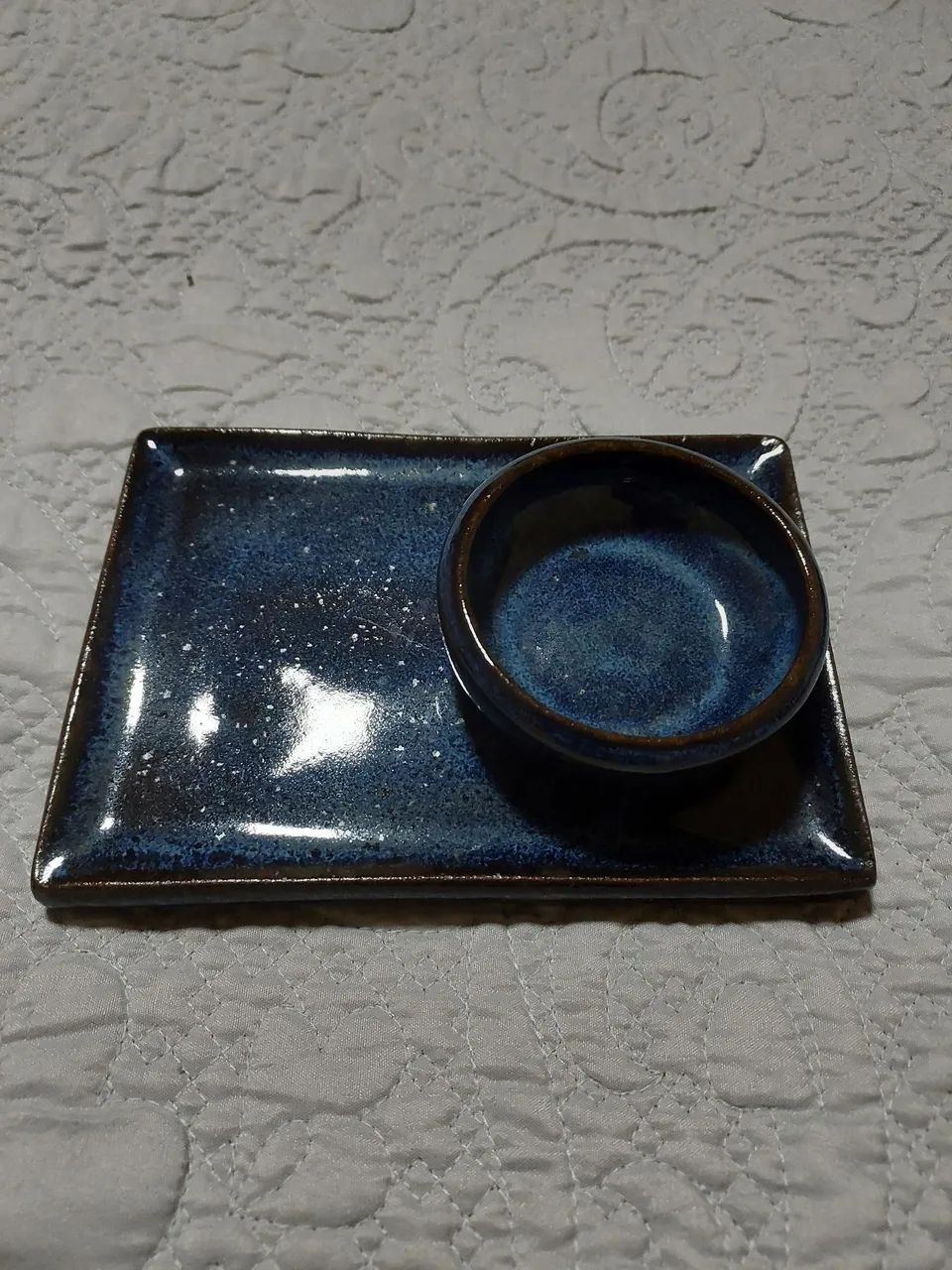 Conjunto de Pratos para Sushi em Cerâmica Azul