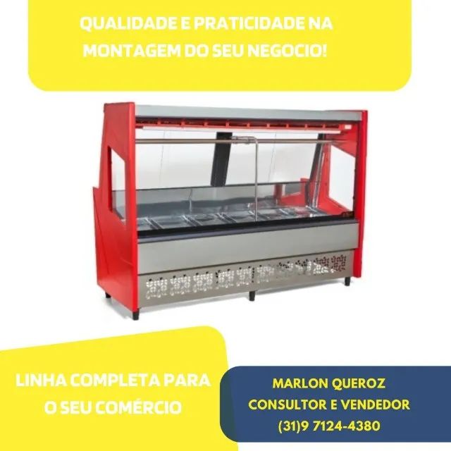 Balcão de Açougue 2M Vermelho com Tendal Polar