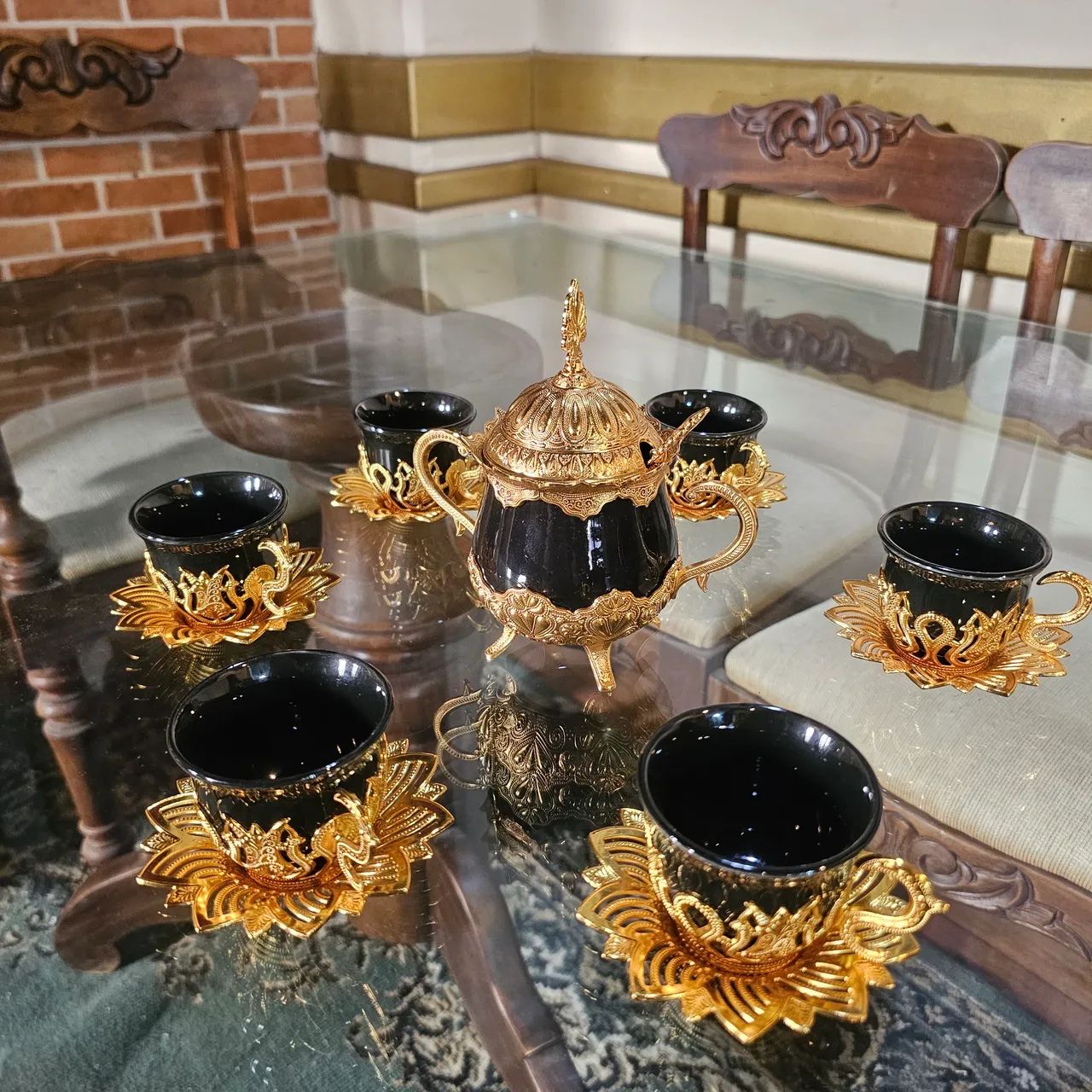 Decoração vintage, conjuntinho porcelana e açucareiro Turco com detalhes em metal dourado - Foto 3