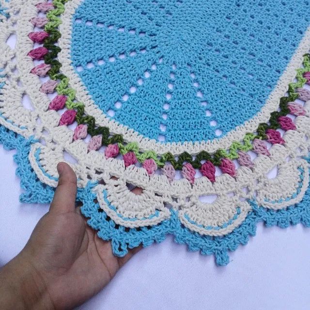 Jogo de banheiro Hellen Azul 3 peças de Crochê - Foto 5