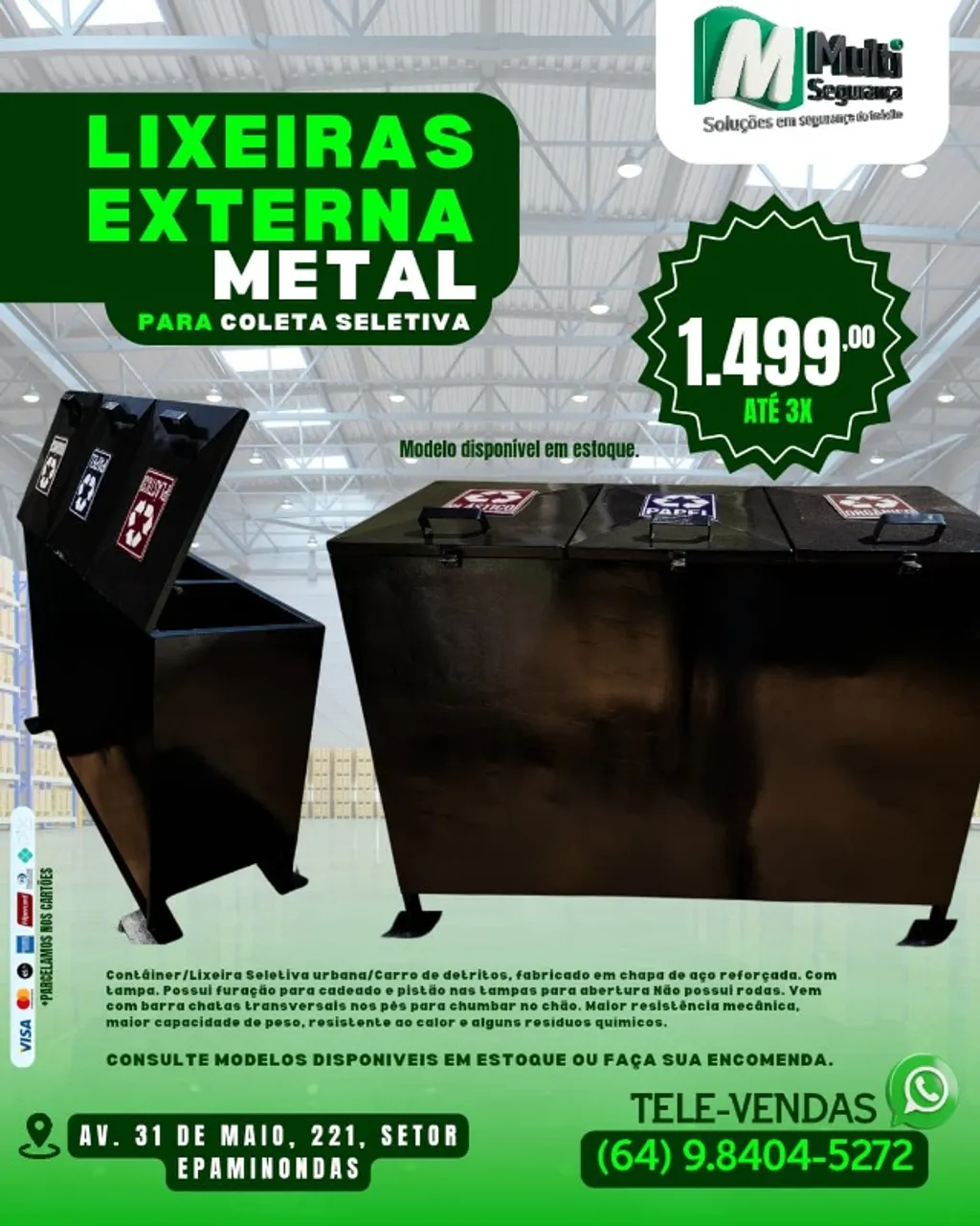 Lixeira Externa de Metal Coleta seletiva