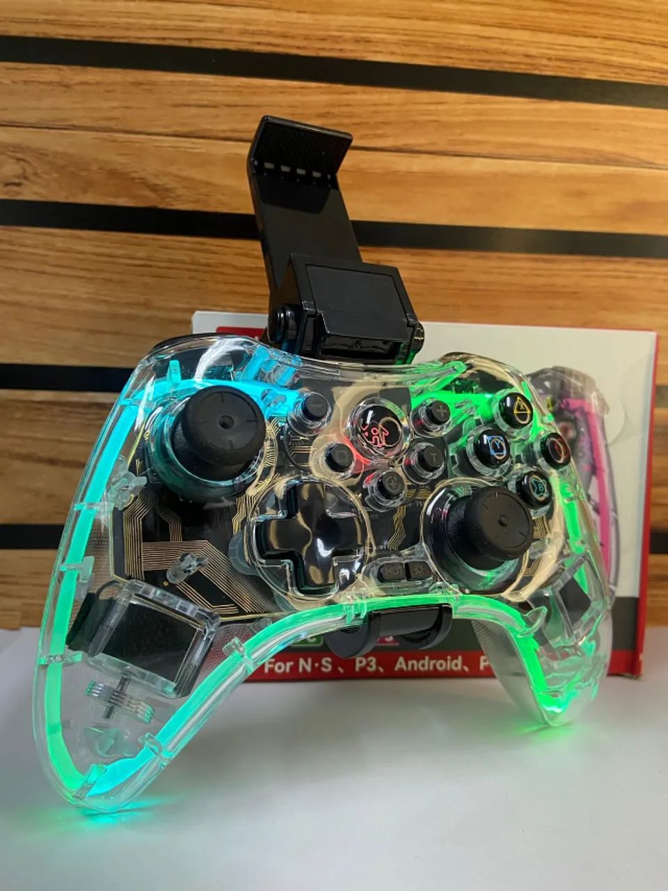 Controle Bluetooth Transparente Led RGB Sem Fio Joystick - LEHUAI