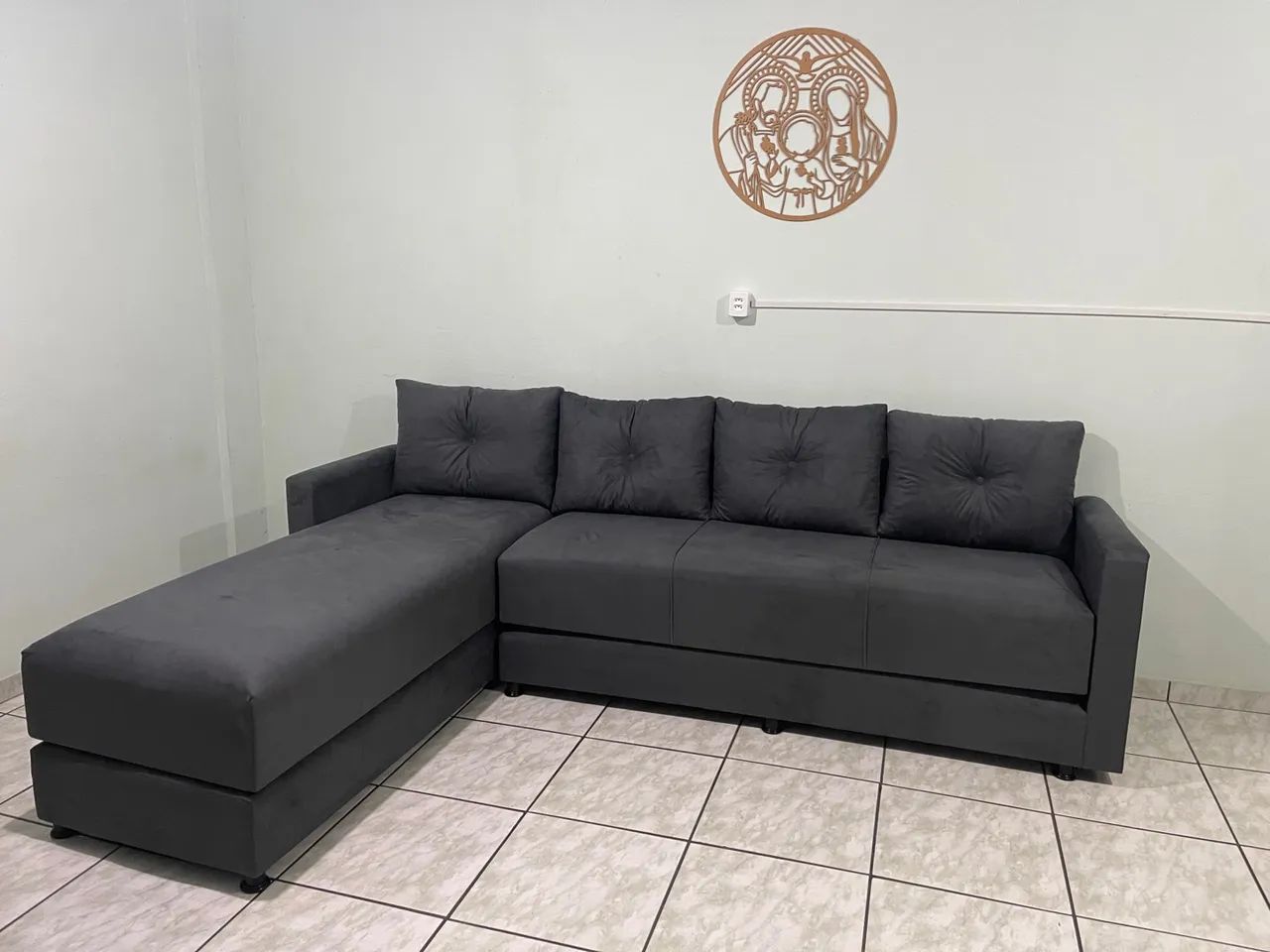 Sofá de Canto Cinza com Puff - Foto 4