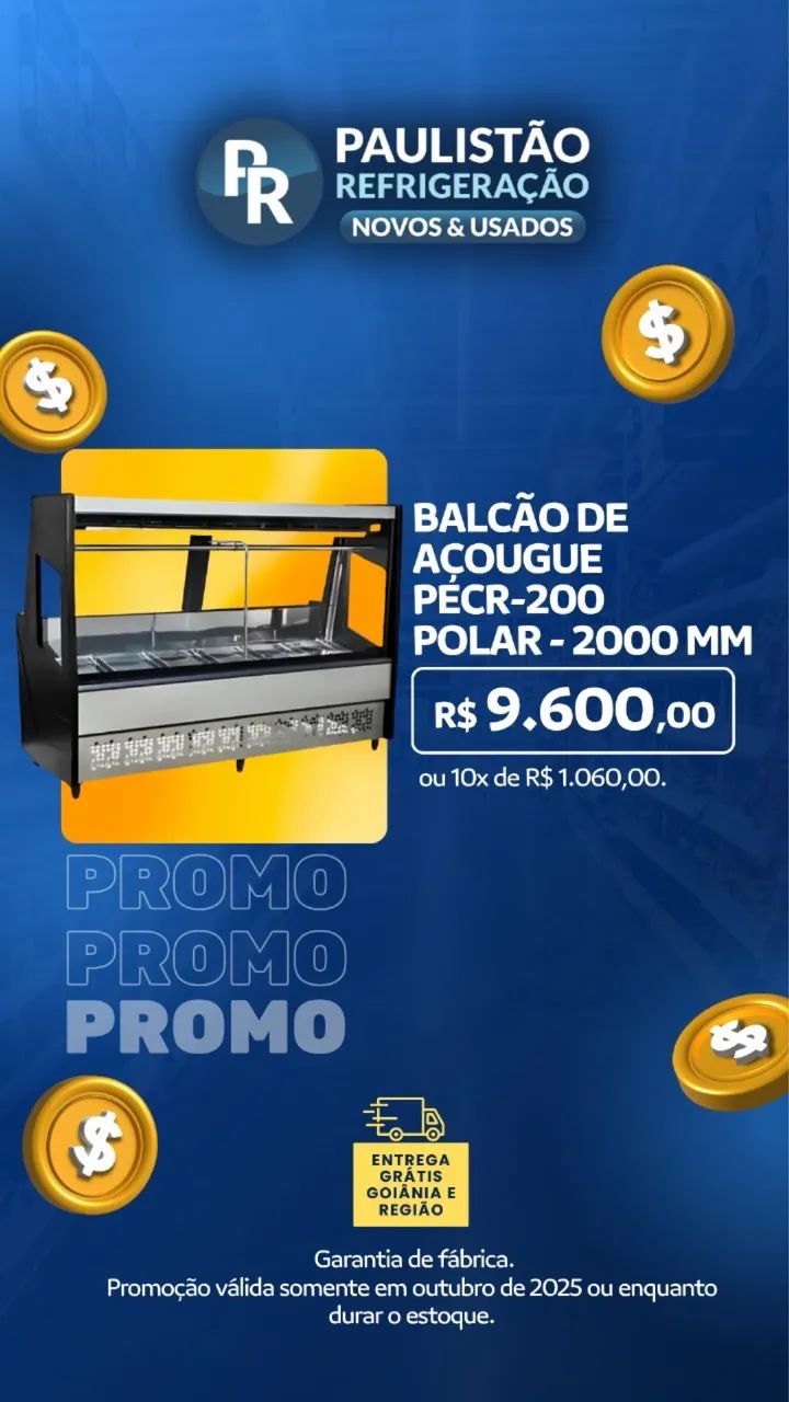 Balcão de açougue 2 metros gancheiro e bandejeiro