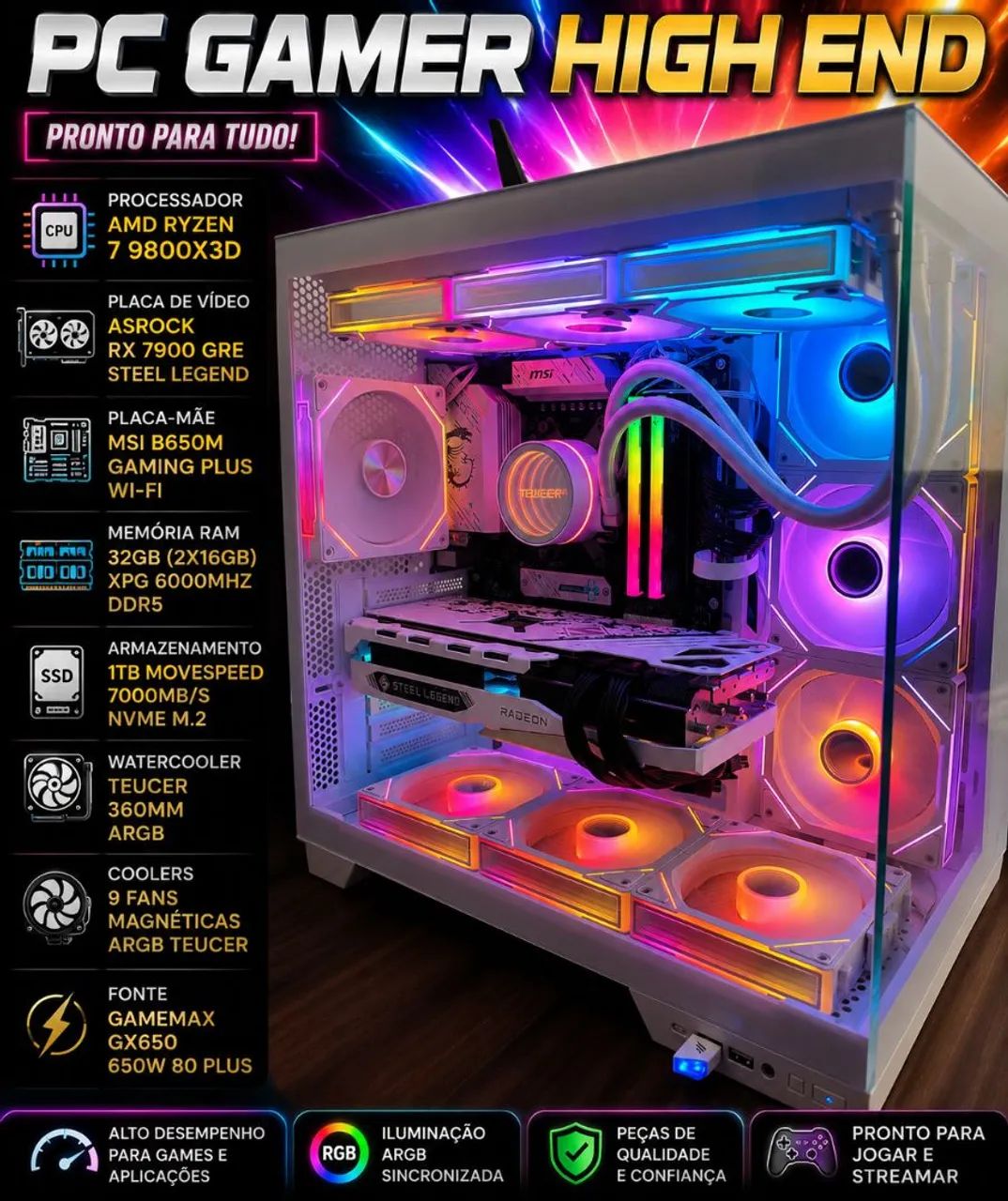Pc gamer Ryzen 7 9800x3d RX 7900 GRE