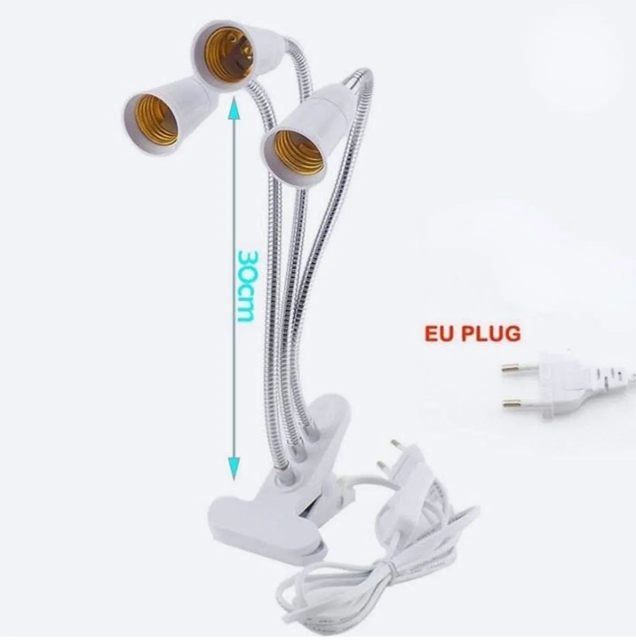 Clip de luz flexível de 3 cabeças E-27 com interruptor. - Foto 5