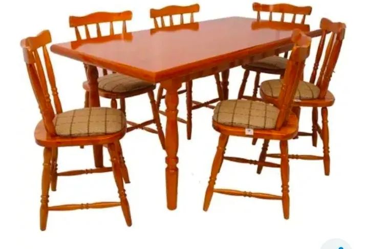CONJUNTO DE MESA JANTAR COM 6 CADEIRAS ESTOFADAS MADEIRA MÔNACO JM - MARROM CHUMBO.