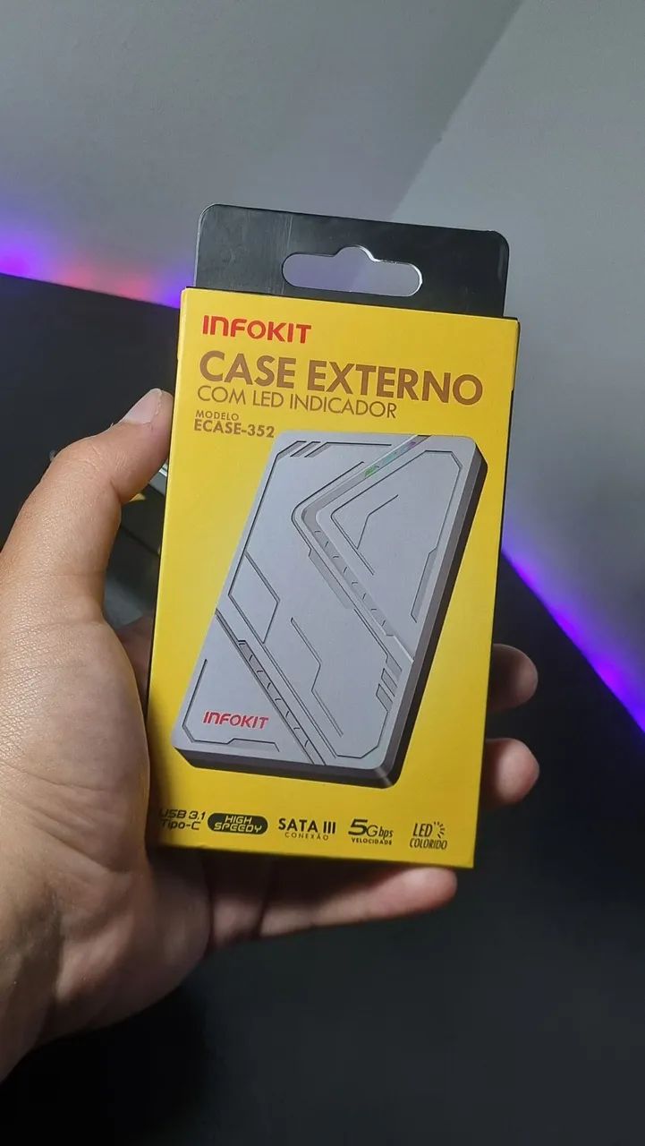 Case para HD de 2,5 Polegadas com USB 3.1 e Led Colorido - Foto 5