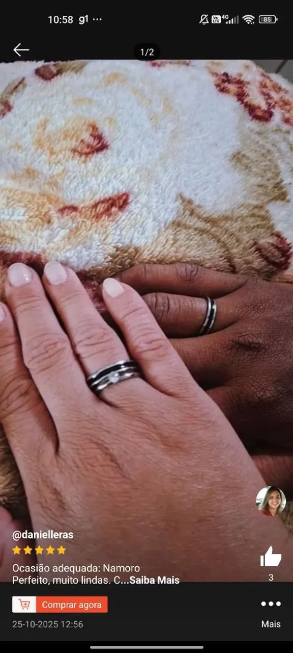 Anel aliança/namoro prata com preto - Foto 3