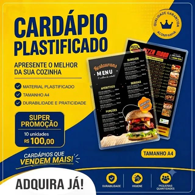 cardápio plastificado