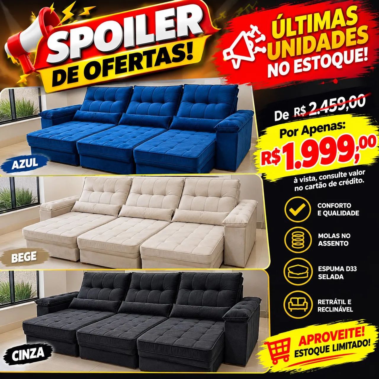Sofá Retrátil e Reclinável Modular na Oferta 