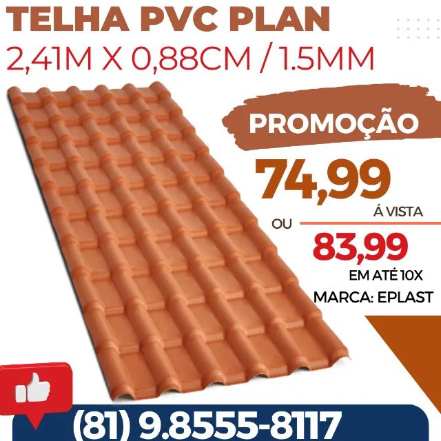 Telha PVC Eplast Plan 2,41m x 0,88cm / 1.5mm ( Cor: Ceramica)