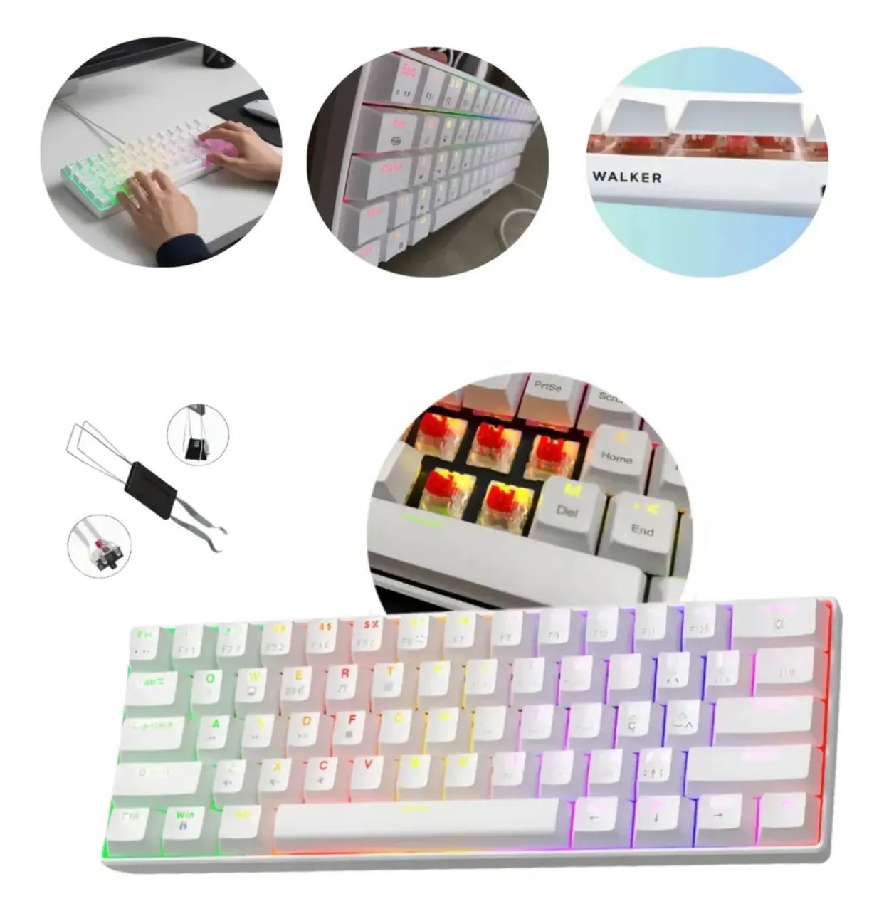 Teclado mecânico 60% Snow Walker Branco switches vermelhos branco português Brasil  - Foto 6