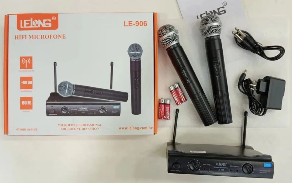 MICROFONE SEM FIO DUPLO LELONG LE-906 - ORIGINAL - PRONTO PARA USO - Foto 3