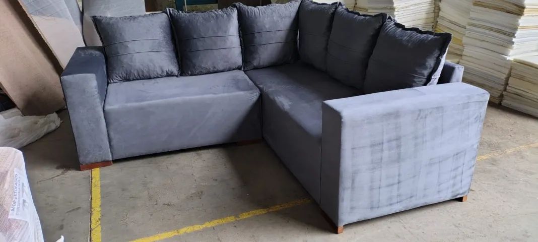 Sofa de canto Cores bege, marrom e cinza no veludo - Foto 2