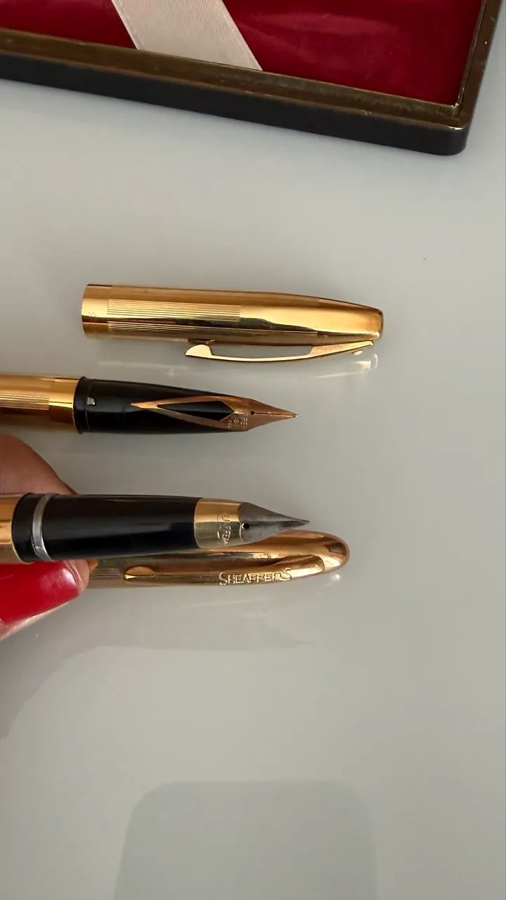 Conjunto de caneta Scheaffer banhadas a ouro com estojo original vintage - Foto 5