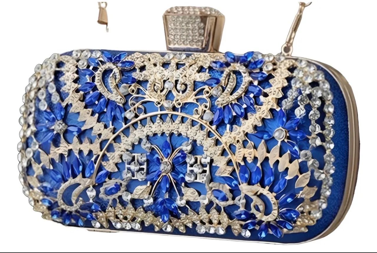 bolsa clutch pedras, azul e dourado - Foto 3