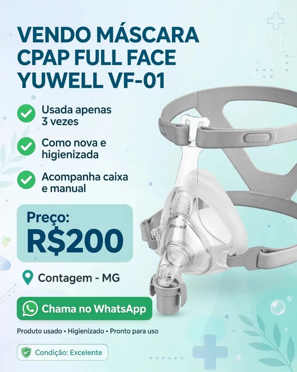 Máscara Facial Full Face para CPAP/BiPAP<br><br> *Yuwell VF-01 Full Face Mask*