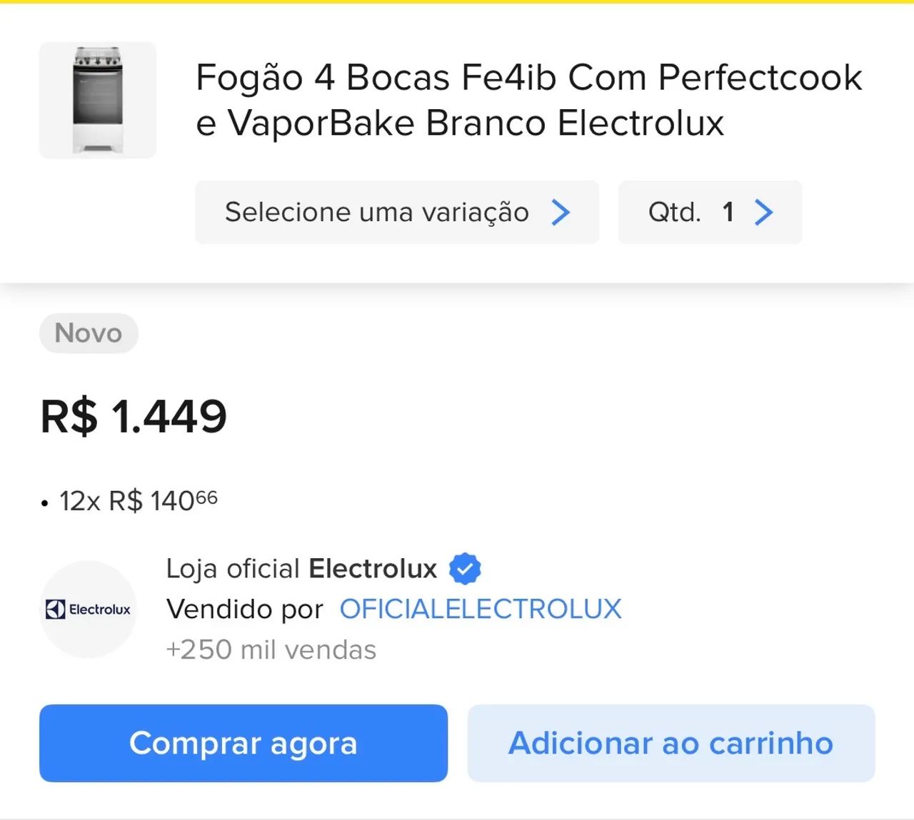 Fogão 4 Bocas Fe4ib Com Perfectcook e VaporBake Branco Electrolux - Foto 2