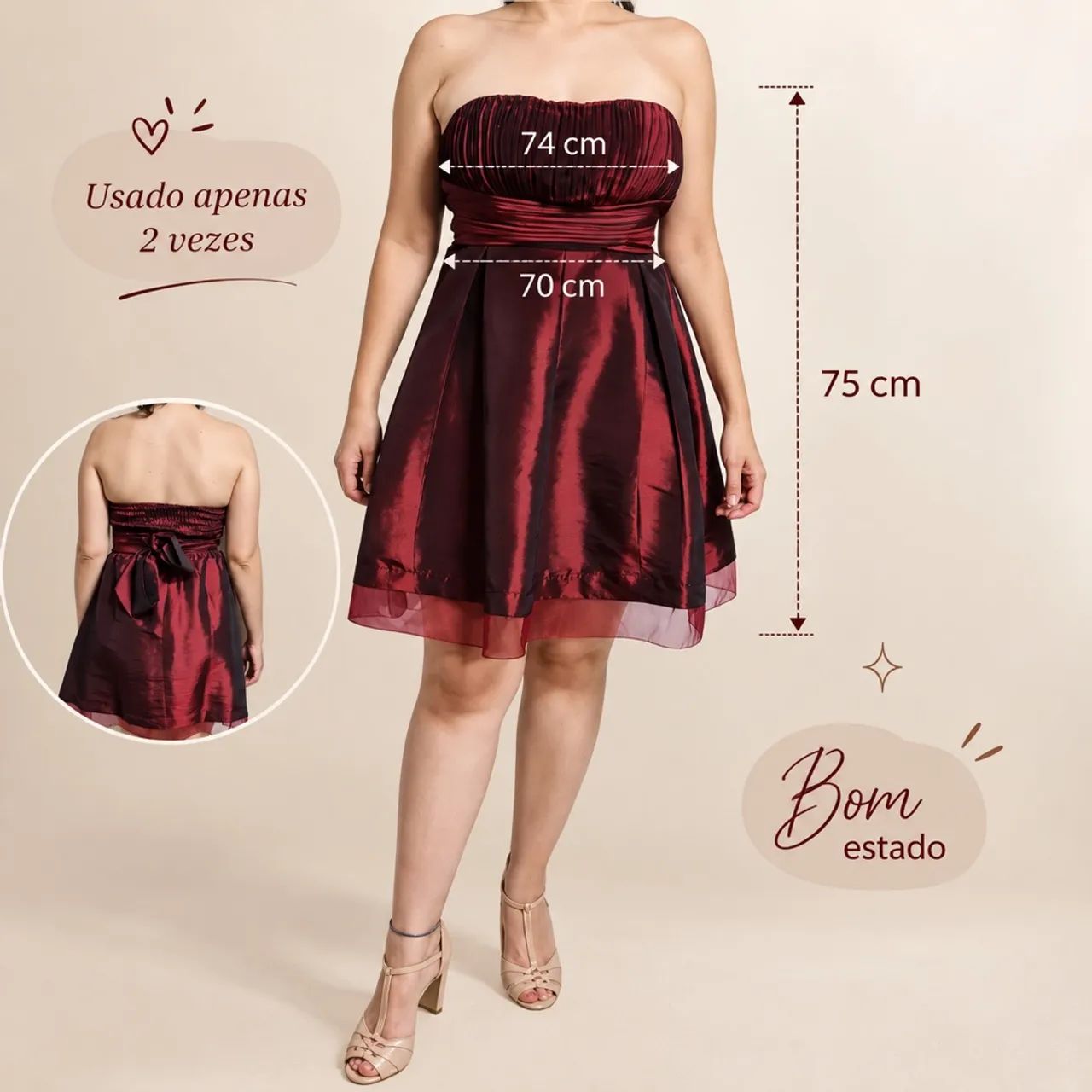 Vestido Vinho Tomara que Caia - Foto 2