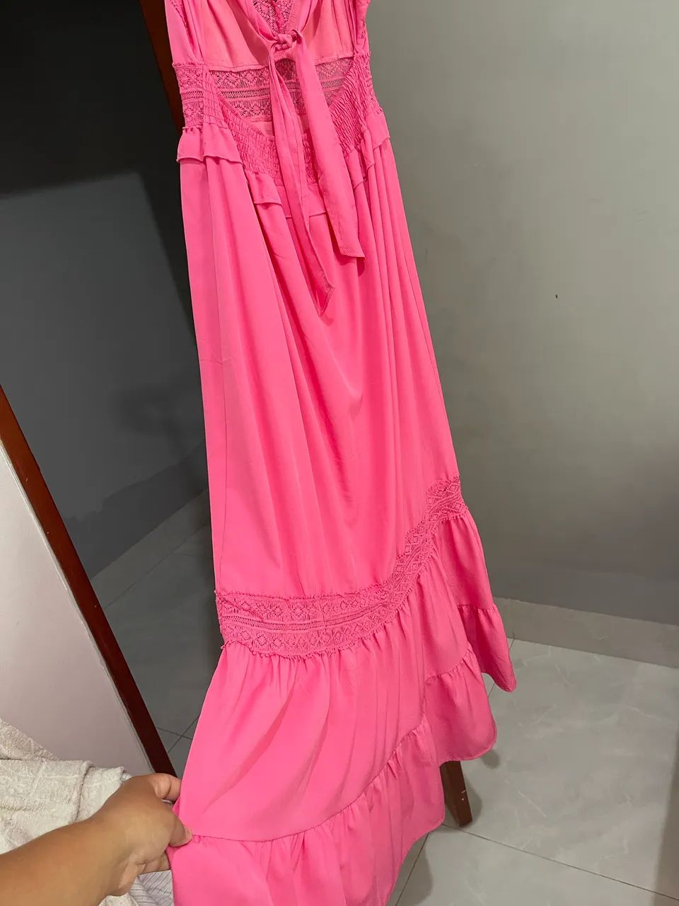 Vestido longo rosa com renda - Foto 5